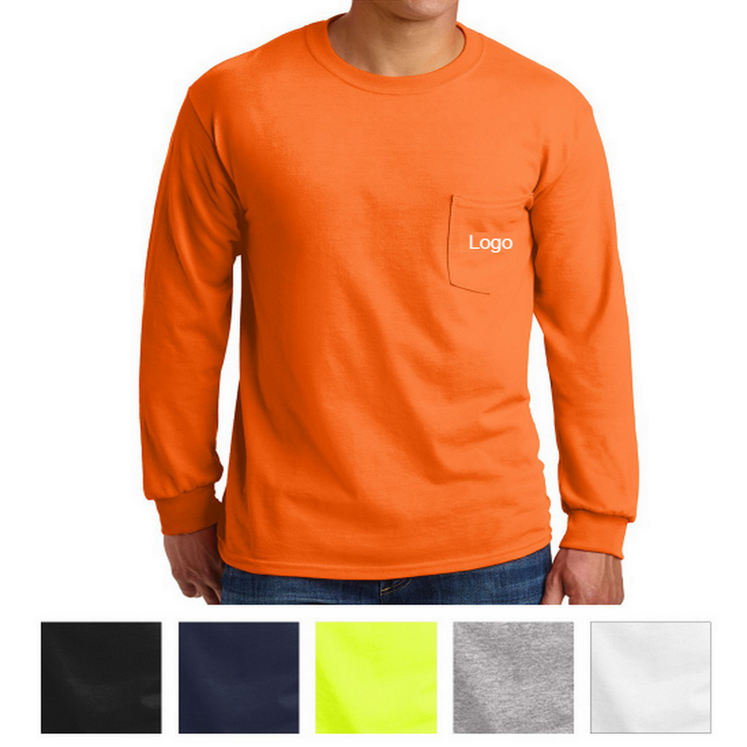 100% Cotton Long Sleeve T-Shirt with Pocket